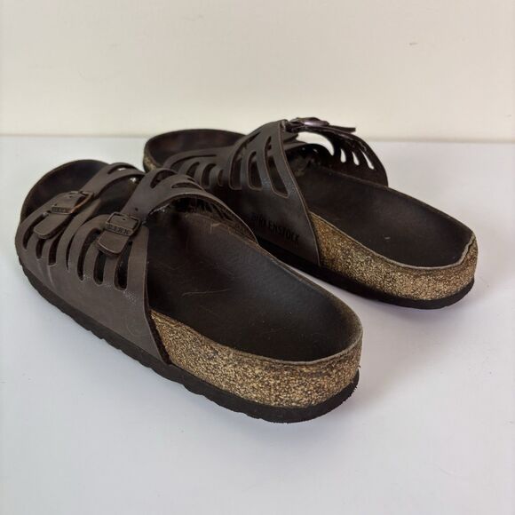 Birkenstock Granada Sandals Brown Leather Cork Footbed Well Worn Distressed ~40 - Picture 9 of 16